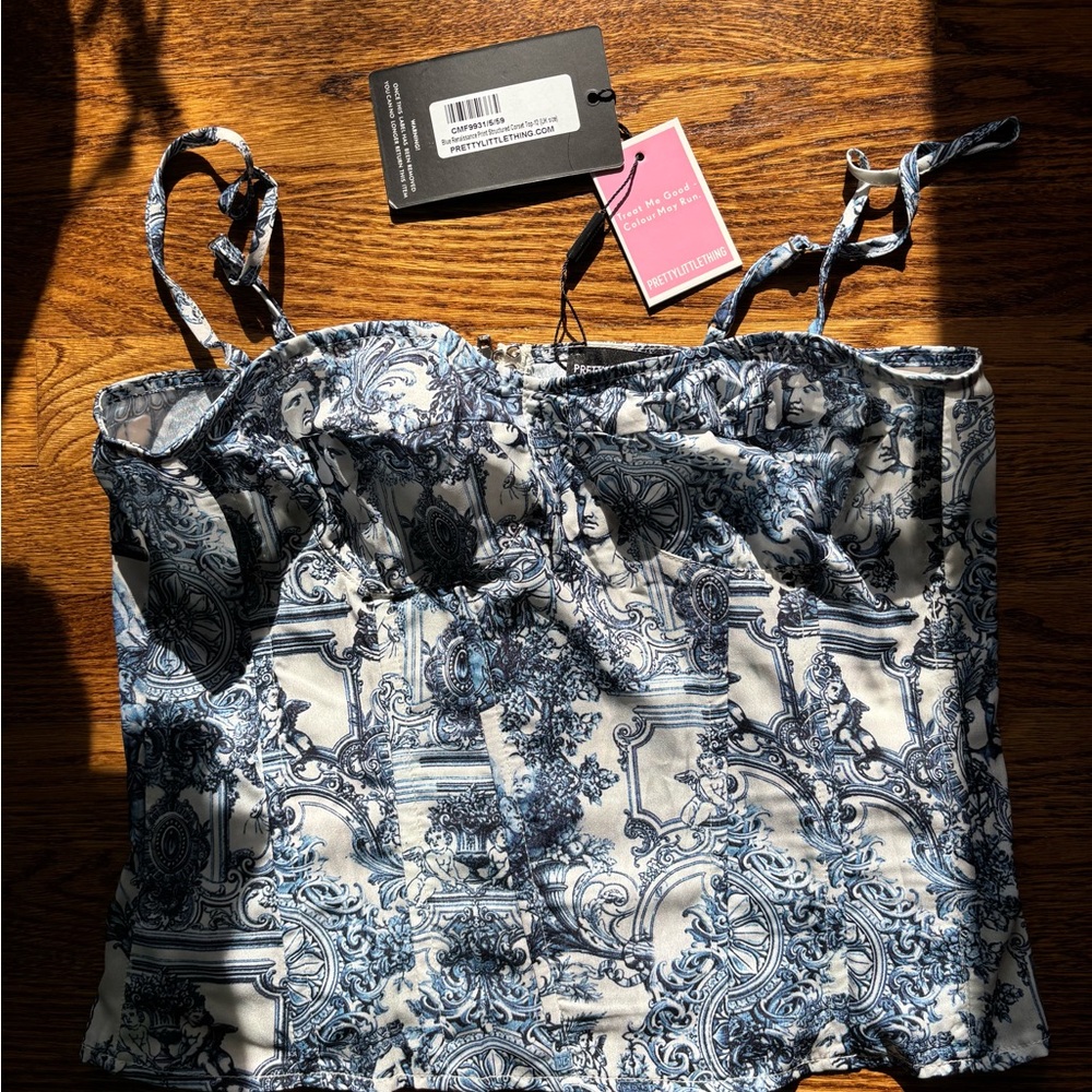 Blue and White Printed Women's Top